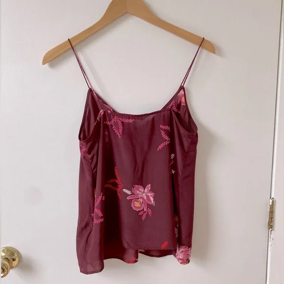 & Other Stories 100% silk tank, burgundy with flowers, size 4 - Picture 2 of 4